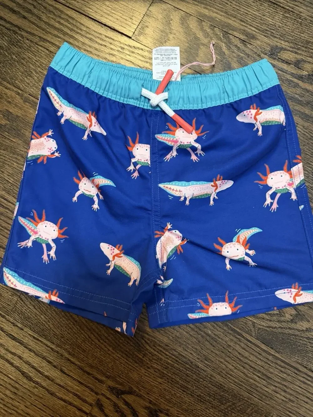 MINI BODEN Kids' Print Swim Trunks Sapphire Blue Axolotl Sz 2-3 Years NEW